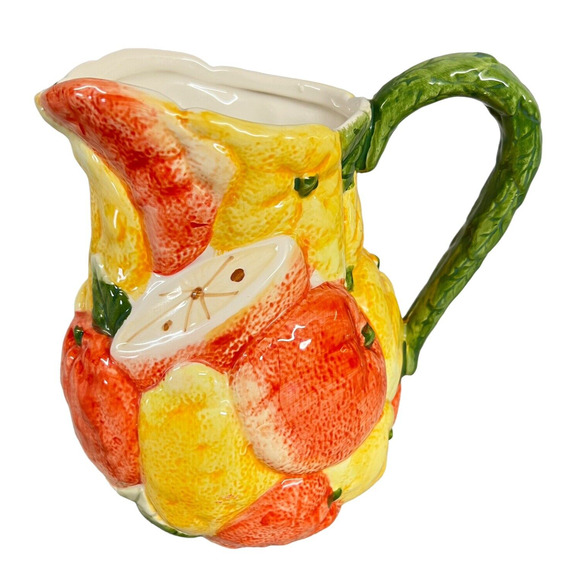 WCL Ceramic Raised Fruit Pitcher 64 oz Iced Tea Lemonade Vtg Farmhouse Country - Picture 3 of 13